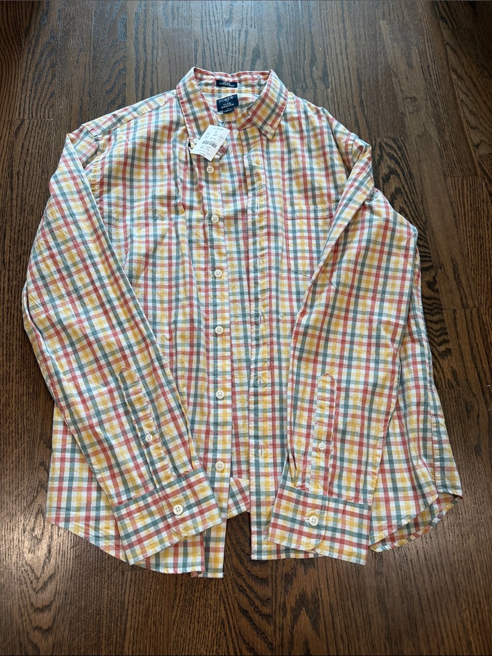 J. Crew Men's Multicolor Plaid Button-Down Shirt — Yellow, Blue, Red